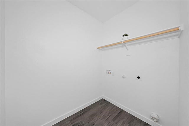 laundry room featuring wood-type flooring, hookup for a gas dryer, hookup for an electric dryer, and washer hookup