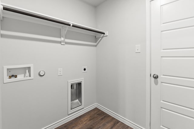 laundry room with hookup for an electric dryer, gas dryer hookup, washer hookup, and dark hardwood / wood-style flooring