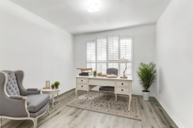 office area featuring light hardwood / wood-style flooring