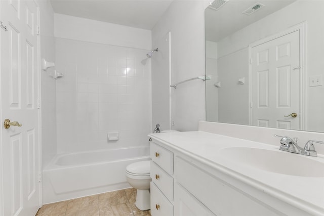 full bathroom featuring tile patterned flooring, vanity, toilet, and shower / washtub combination