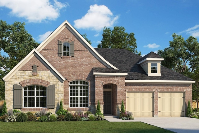 view of front of home with a garage and a front yard