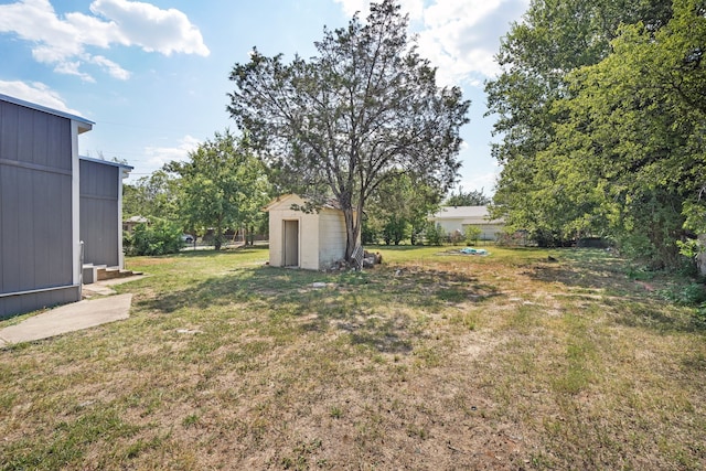 view of yard featuring a shed