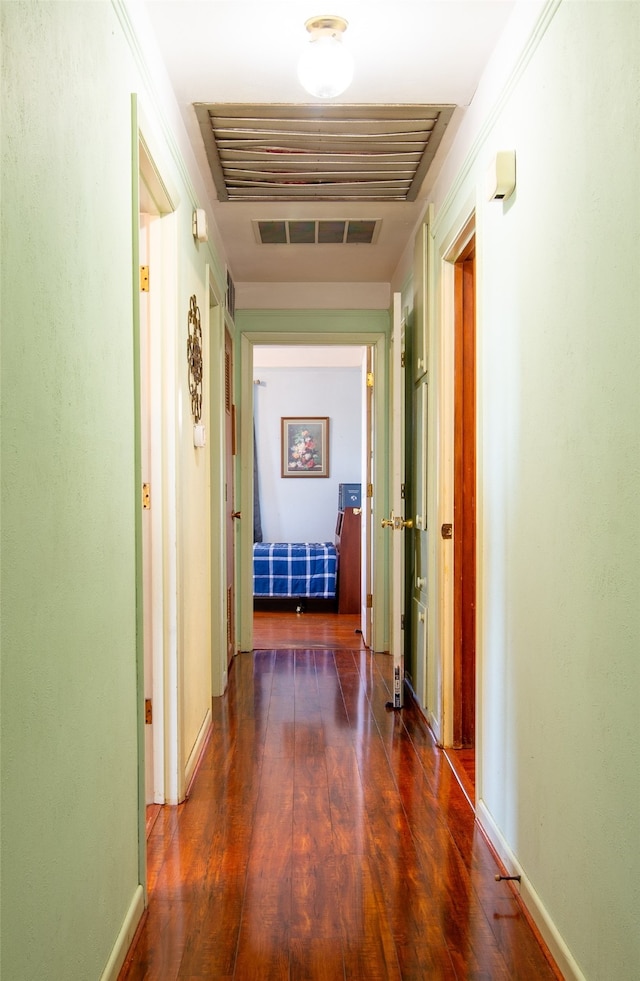 hallway featuring dark wood-type flooring