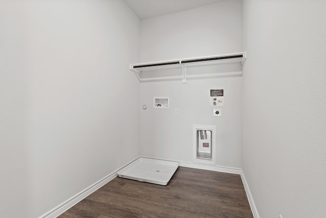 laundry room with hookup for a gas dryer, hookup for a washing machine, electric dryer hookup, and dark hardwood / wood-style flooring