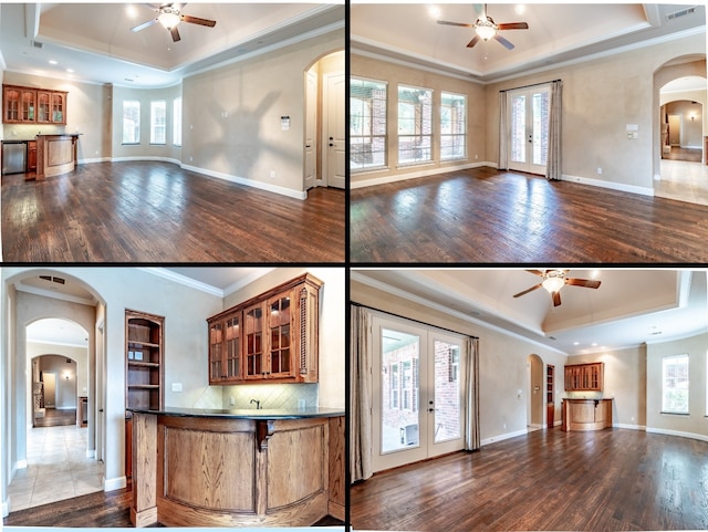 kitchen with open floor plan and ceiling fan