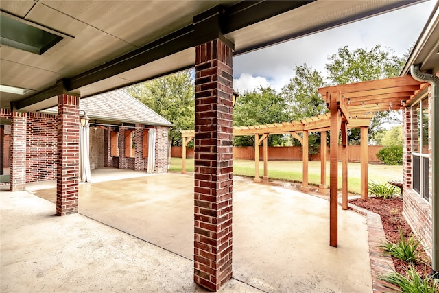 view of patio / terrace featuring a pergola and a fenced backyard