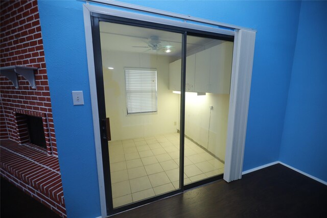 interior space featuring ceiling fan