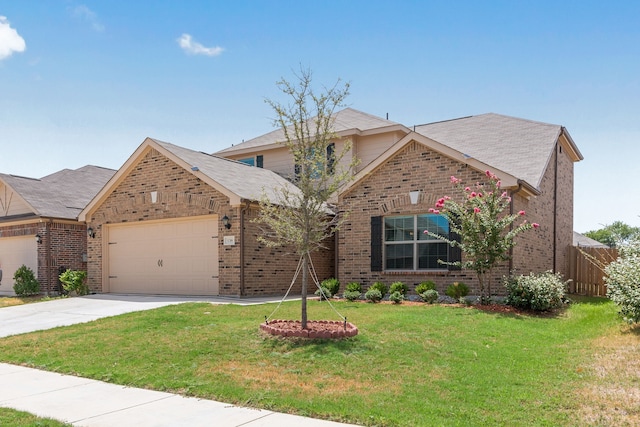 view of front facade with a front yard and a garage