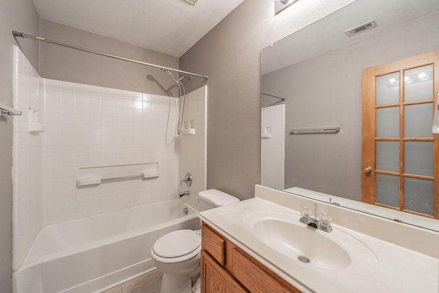 full bathroom featuring shower / washtub combination, toilet, tile patterned flooring, and vanity