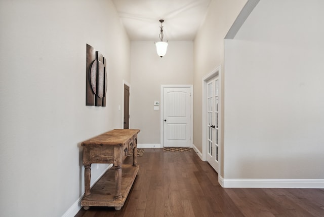 entrance foyer with dark hardwood / wood-style floors and a high ceiling