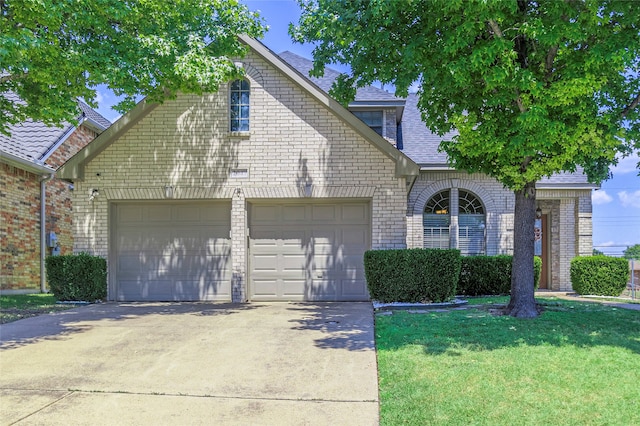 view of front property featuring a garage and a front yard