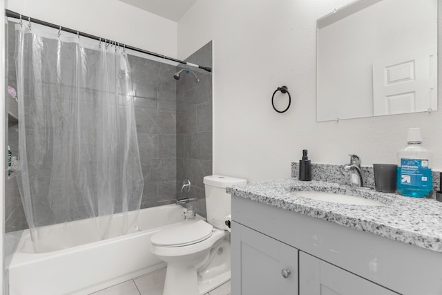 full bathroom featuring vanity, shower / bath combo, toilet, and tile patterned flooring