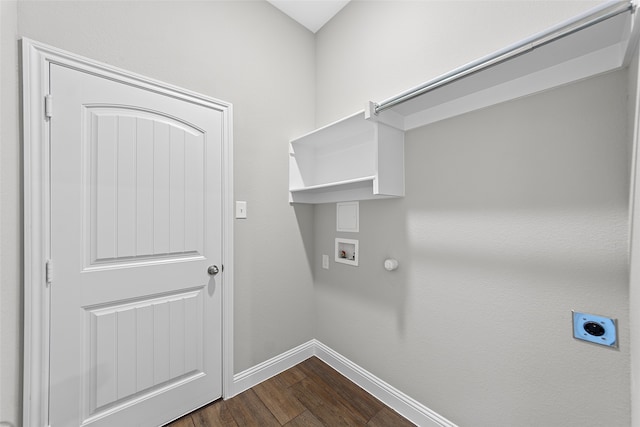 laundry area with electric dryer hookup, dark wood-type flooring, hookup for a gas dryer, and hookup for a washing machine