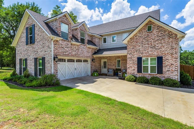 view of front of property with a garage and a front yard