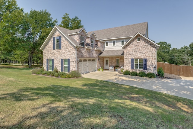 view of front of property featuring a garage and a front yard