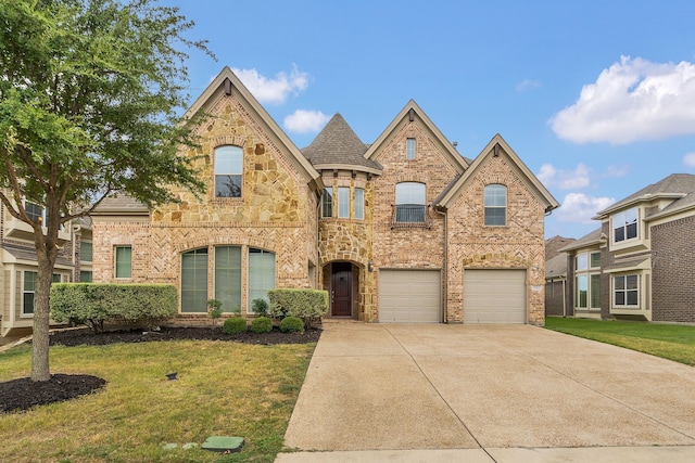 view of front facade featuring a garage and a front lawn