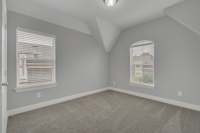 additional living space featuring lofted ceiling and carpet flooring