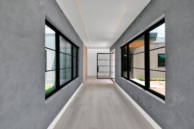 corridor featuring light wood-type flooring and a wealth of natural light