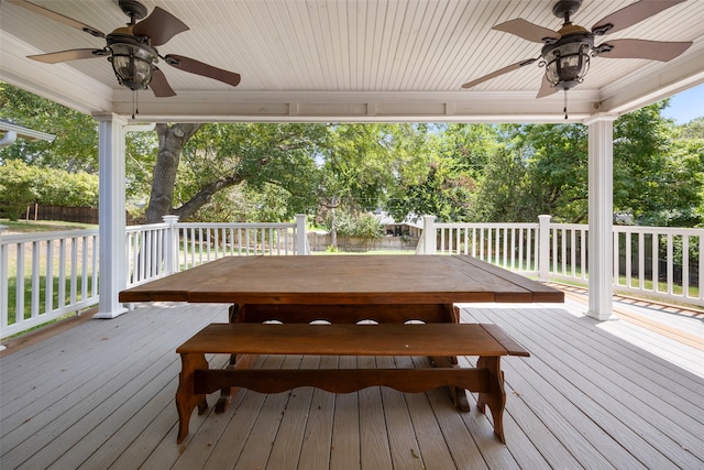 wooden deck with ceiling fan