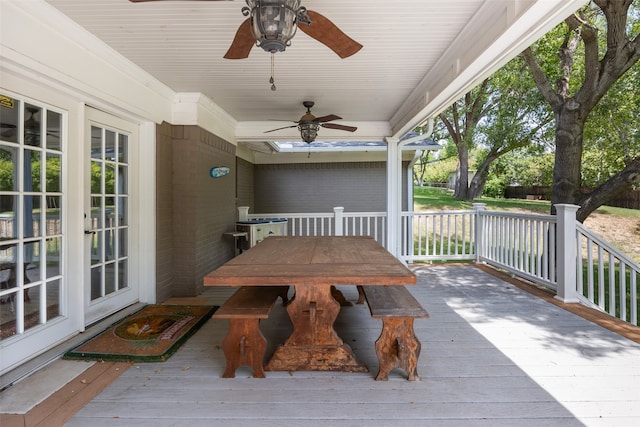 wooden terrace with ceiling fan