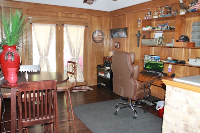 office space with dark wood-type flooring