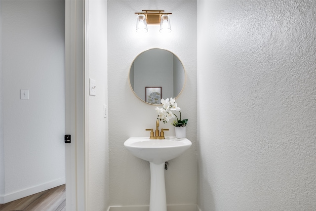 bathroom with hardwood / wood-style flooring