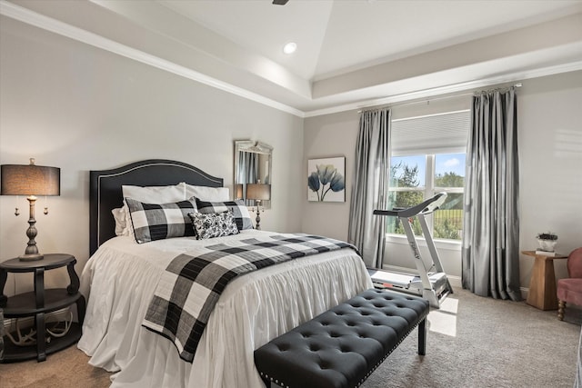 bedroom featuring vaulted ceiling and carpet