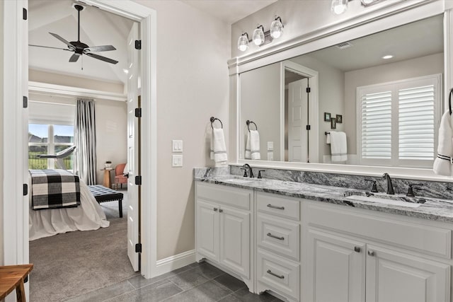 bathroom featuring vanity and ceiling fan