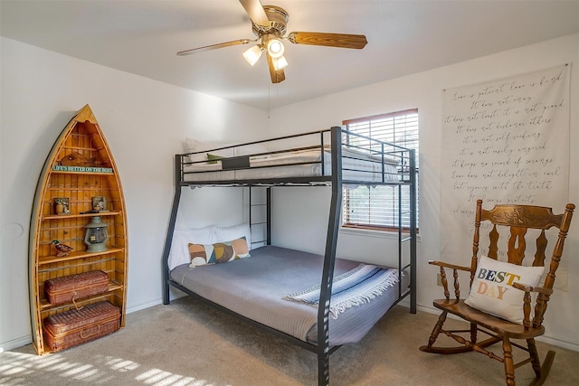 bedroom with carpet floors and ceiling fan