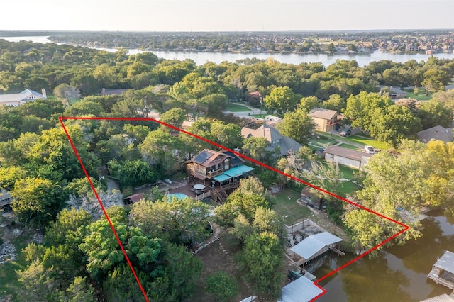 aerial view with a water view