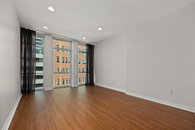 empty room featuring a wall of windows and wood-type flooring