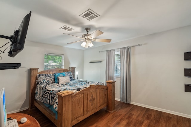 bedroom featuring ceiling fan and hardwood / wood-style flooring