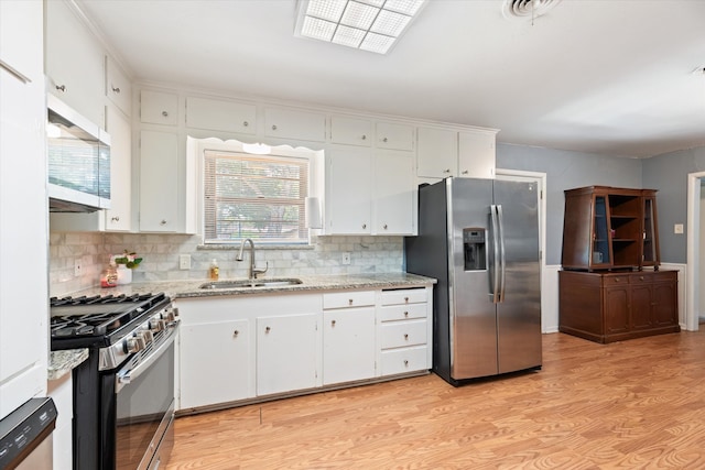 kitchen featuring sink, white cabinetry, light wood-type flooring, and stainless steel appliances