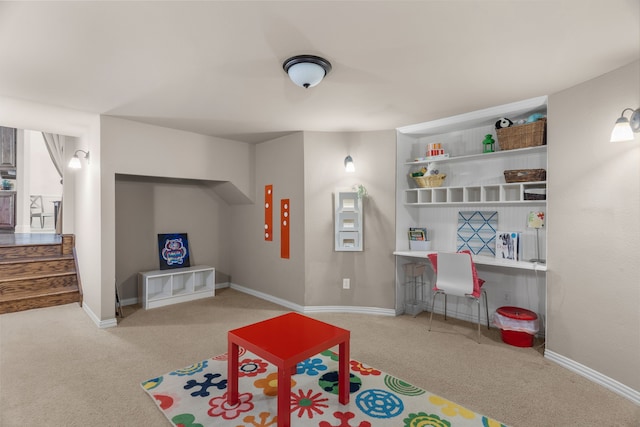 playroom with light colored carpet