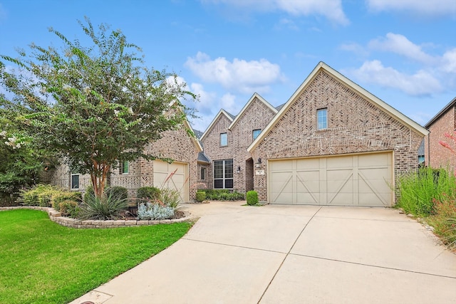 view of front facade featuring a garage and a front lawn