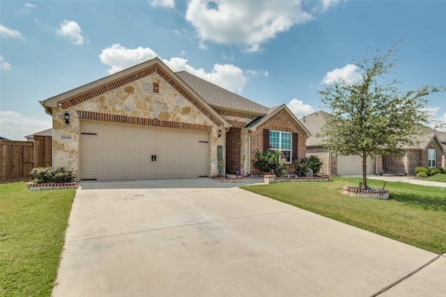 view of front of house with a garage and a front yard