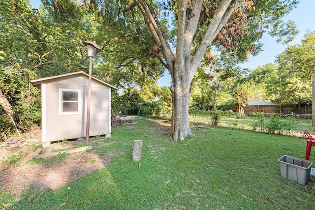 view of yard with a storage unit