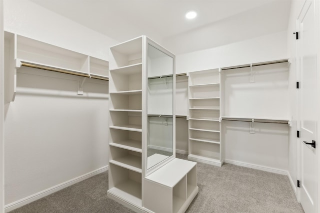 spacious closet featuring light colored carpet