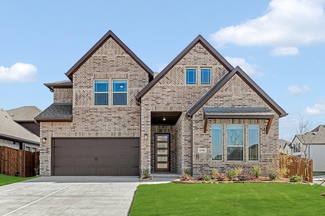 view of front facade featuring a garage and a front yard