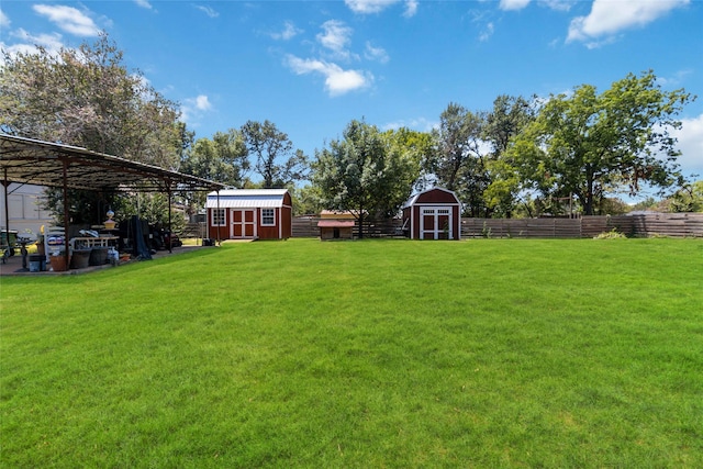 view of yard with a shed