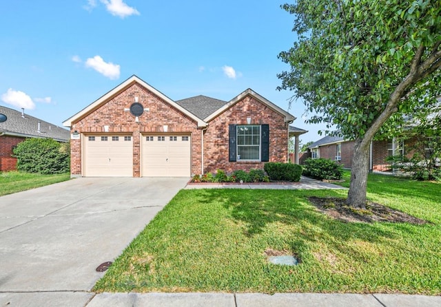 view of front of house featuring a front lawn and a garage