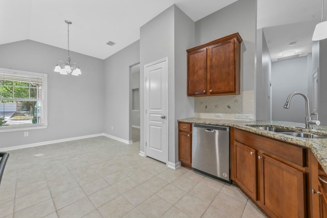 kitchen with tasteful backsplash, light tile patterned flooring, sink, and stainless steel dishwasher