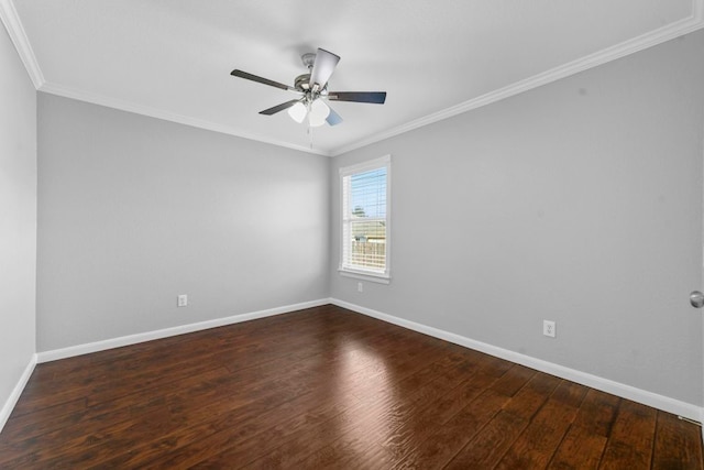 unfurnished room featuring ceiling fan, crown molding, and hardwood / wood-style flooring