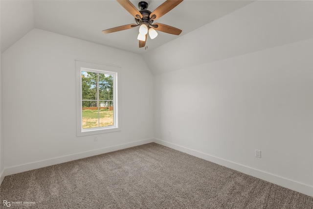 bonus room with ceiling fan, lofted ceiling, and carpet