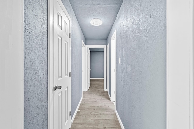 hallway featuring a textured ceiling and light wood-type flooring