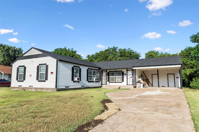 ranch-style house with a front lawn and a garage