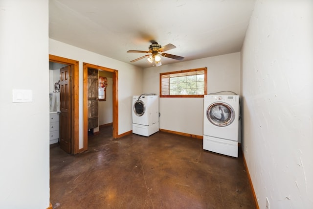 laundry room featuring independent washer and dryer and ceiling fan