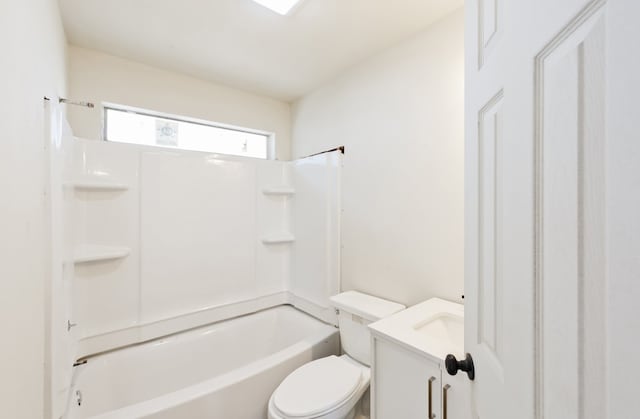 full bathroom featuring  shower combination, vanity, and toilet