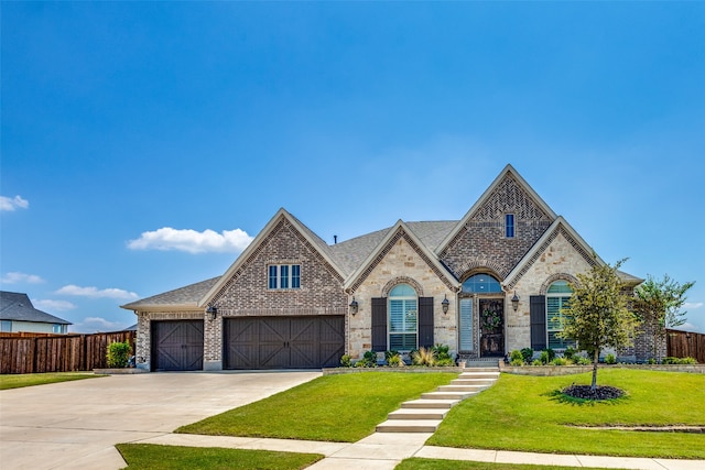 view of front facade with a front yard and a garage