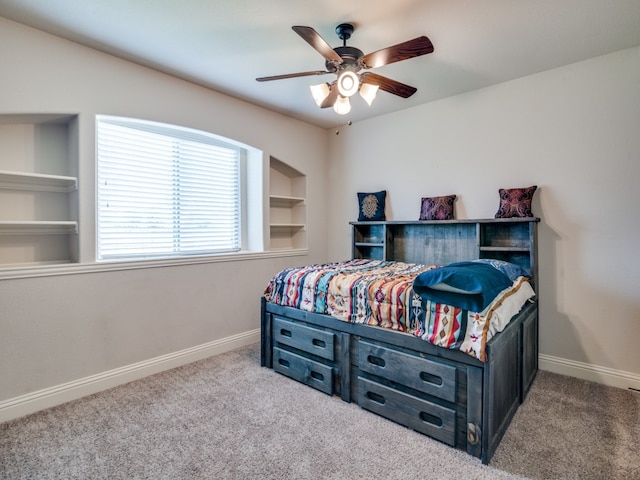 bedroom with carpet flooring and ceiling fan